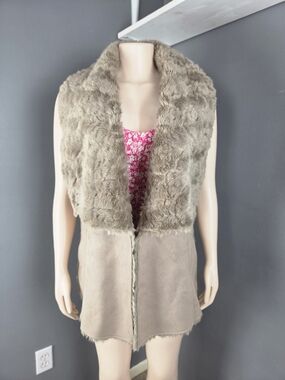 Magaschoni Taupe Faux Fur Trim Vest